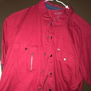Red Short Sleeve Button-up Shirt